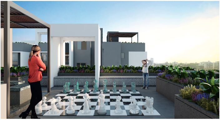 Rooftop giant chess deck at Aryan's Life One